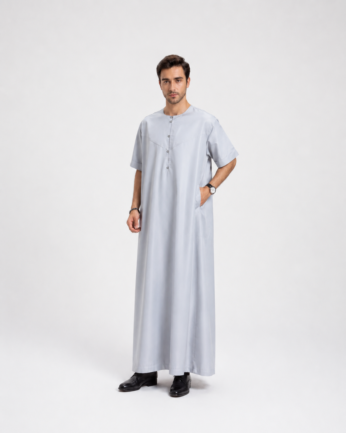 Light Grey Short Sleeve Emirati Thobe JILBAYA